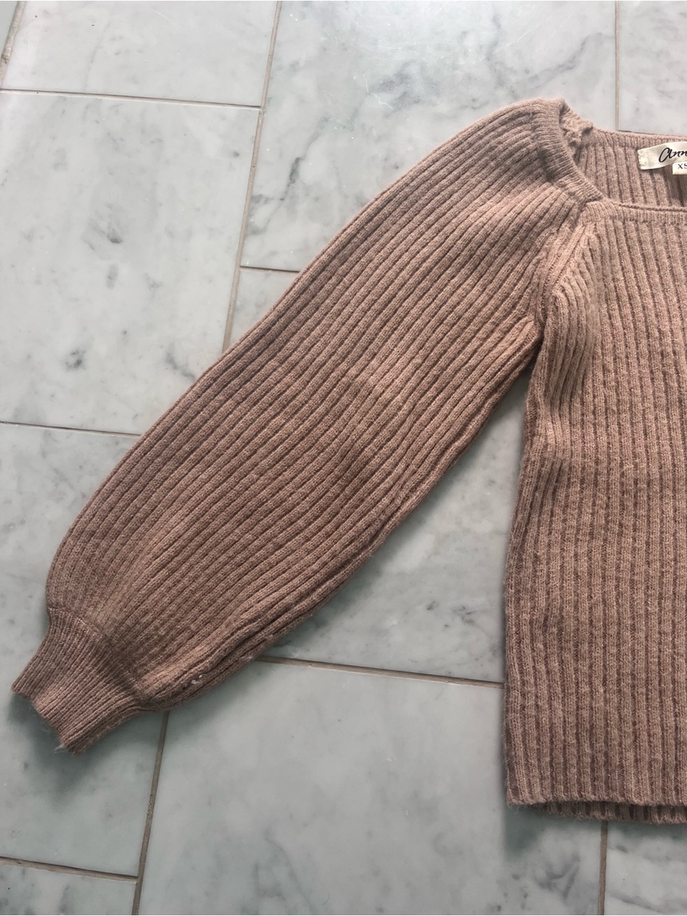 Beige Ribbed Square-Neck Sweater - Picture 2 of 6